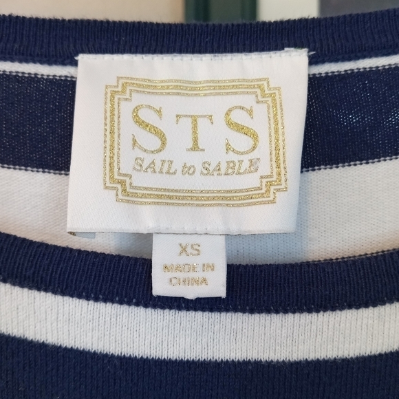 Sail to Sable Nautical Blue Striped Cotton Dress, Boat Neck, Ruffle Hem Size XS - Picture 9 of 10